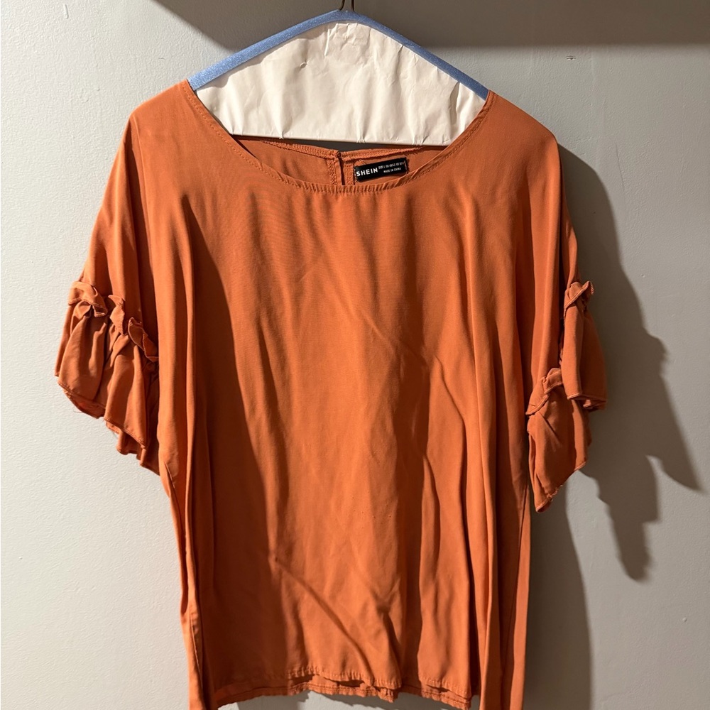 SHEIN Orange Short Sleeve Top with Ruffle Detail